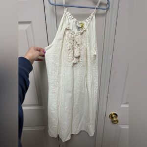 Crochet cream summer shift dress.